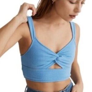 Madewell Blue Twist-Front Crop Tank Top Bright Blue Medium Cotton